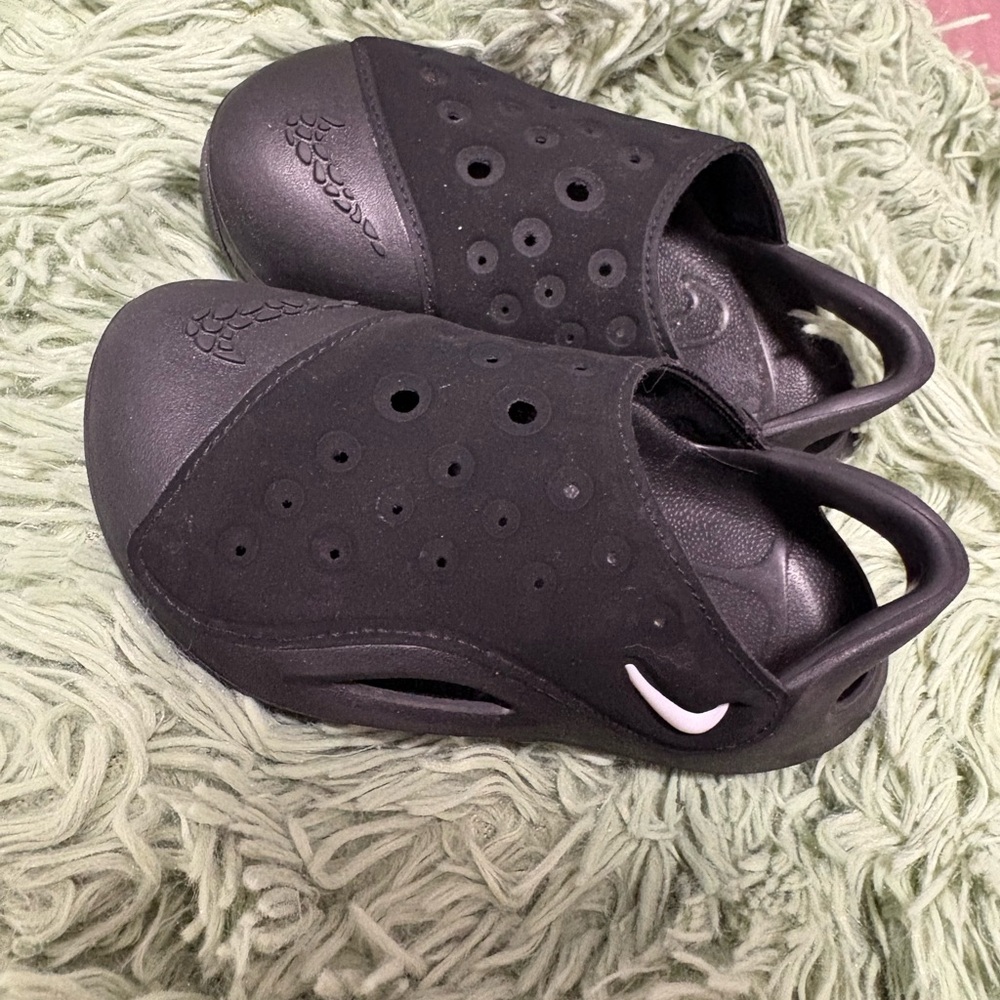 Nike Kids Black Slip-On Clog Sandals with White Swoosh